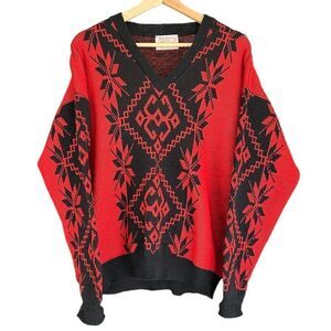 Reminiscence By Stewart Richer Vintage 100% Wool Red & Black Christmas Sweater L